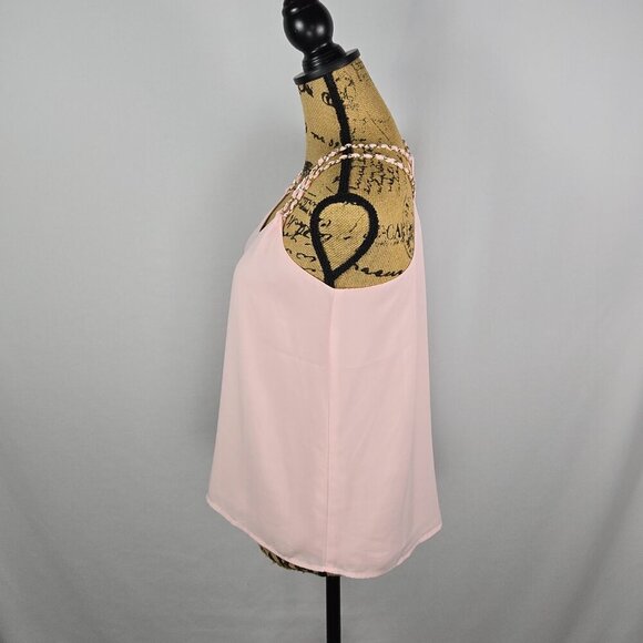 rue21 Light Pink Tank Top Women’s S V-Neck Braided Strap Flowy Sheer Summer Boho - Picture 2 of 13
